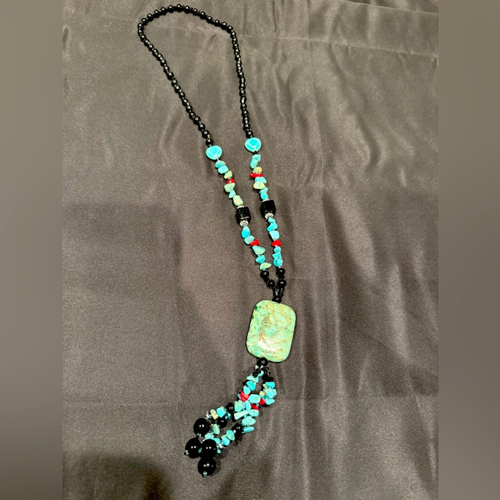 Natural Turquoise, Red & Black Coral Necklace